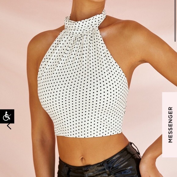 House of CB ELLEN POLKA DOT HALTER TOP Size Medium - Picture 3 of 13